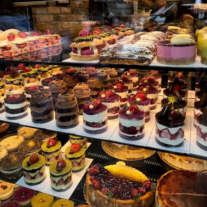 Our cake display case, fresh every morning